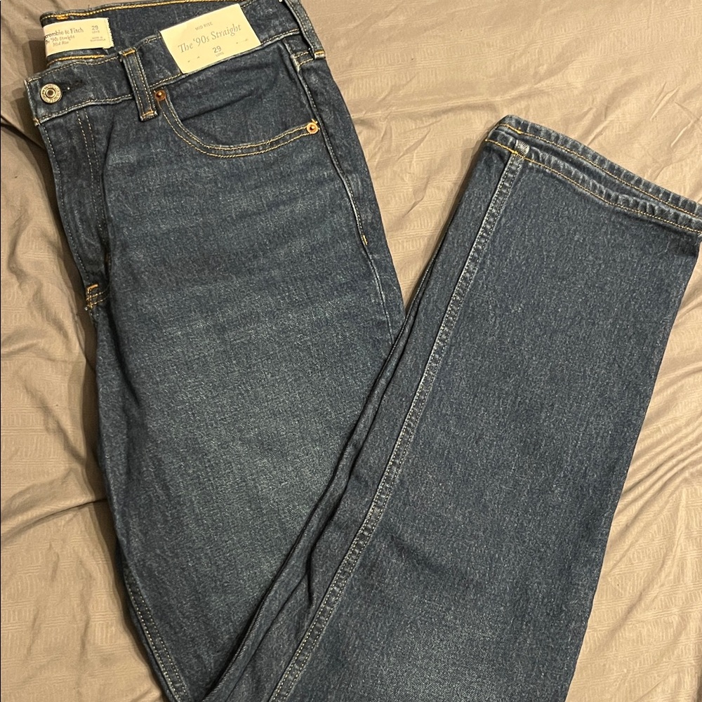Abercrombie & Fitch Women's Straight Leg Pants in Dark Denim